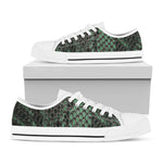 Green Snakeskin Print White Low Top Shoes