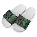 Green Snakeskin Print White Slide Sandals