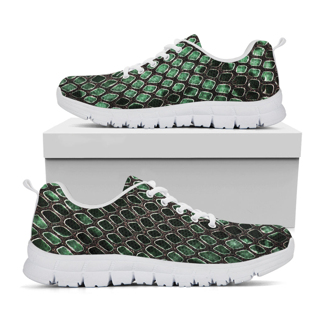 Green Snakeskin Print White Sneakers