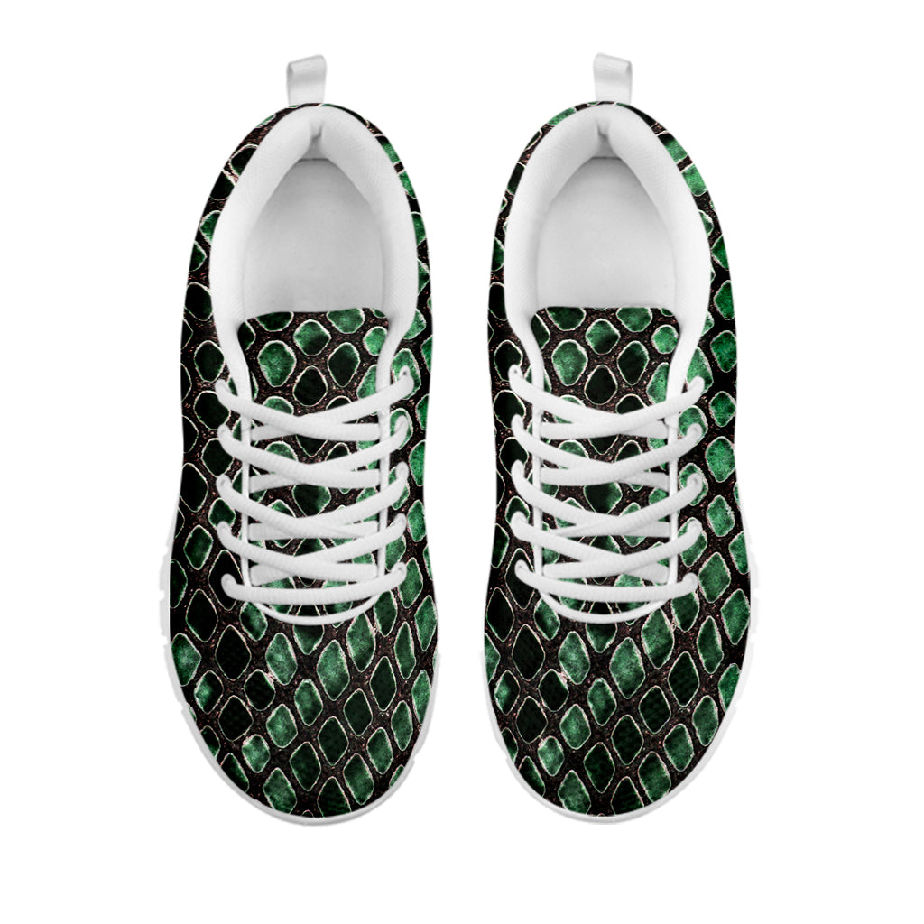 Green Snakeskin Print White Sneakers