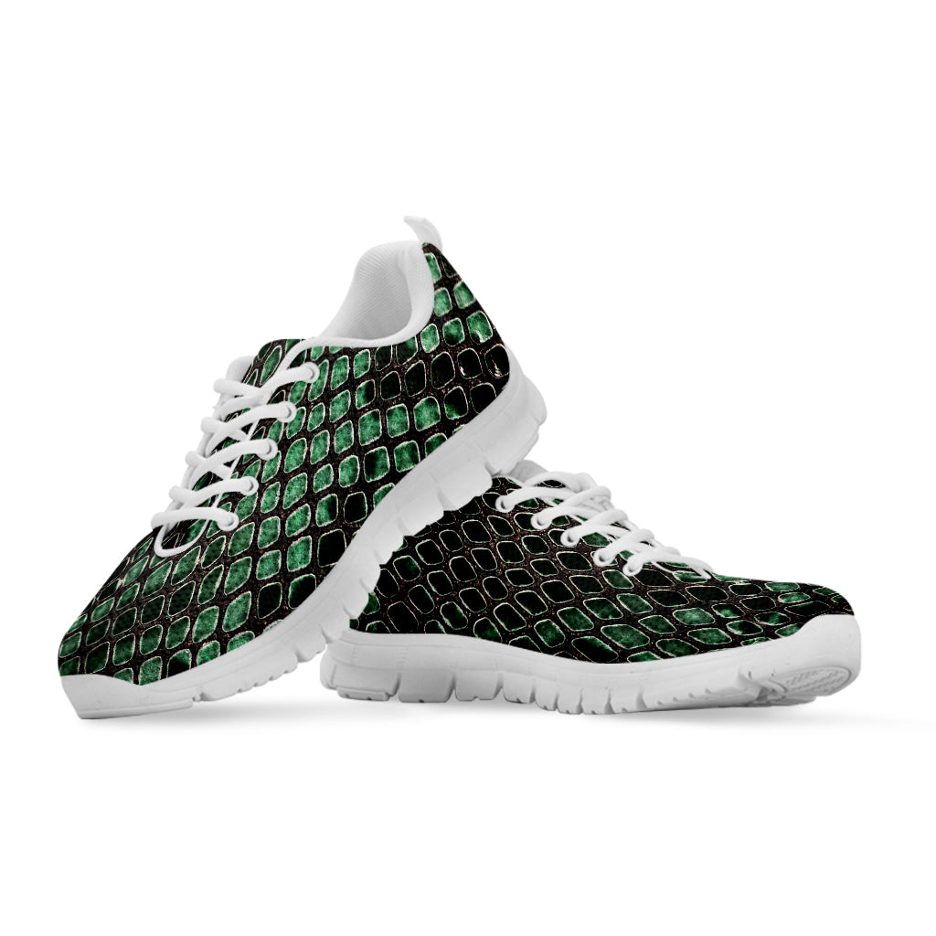 Green Snakeskin Print White Sneakers