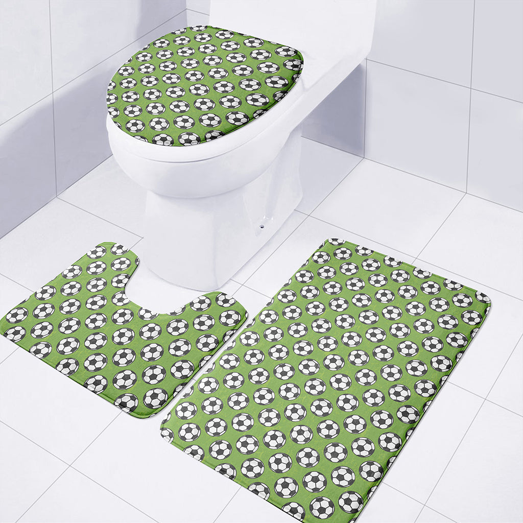 Green Soccer Ball Pattern Print 3 Piece Bath Mat Set