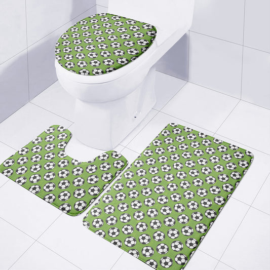 Green Soccer Ball Pattern Print 3 Piece Bath Mat Set