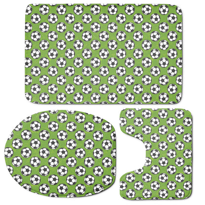 Green Soccer Ball Pattern Print 3 Piece Bath Mat Set