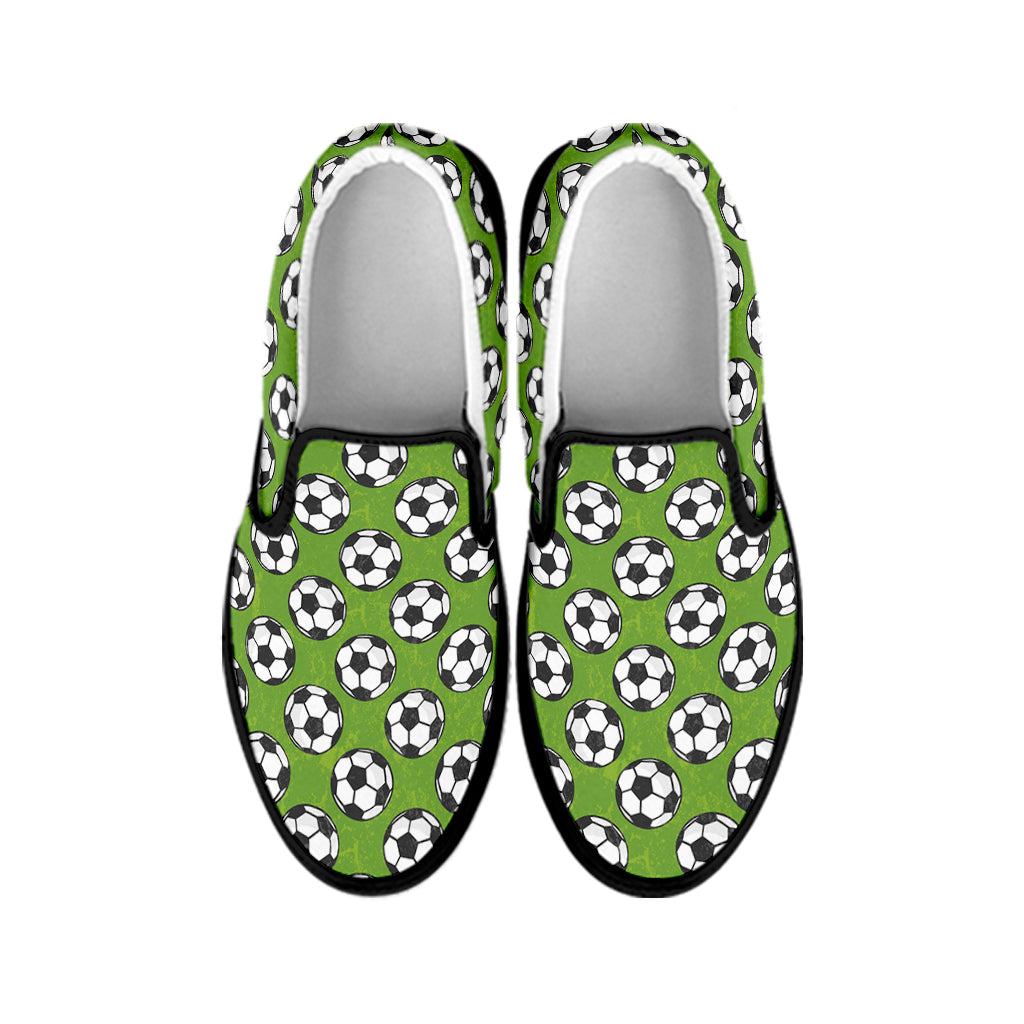 Green Soccer Ball Pattern Print Black Slip On Shoes