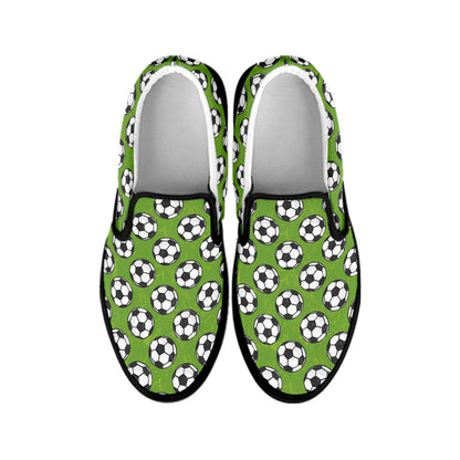 Green Soccer Ball Pattern Print Black Slip On Shoes