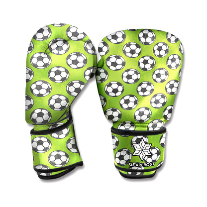 Green Soccer Ball Pattern Print Boxing Gloves