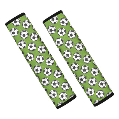 Green Soccer Ball Pattern Print Car Seat Belt Covers