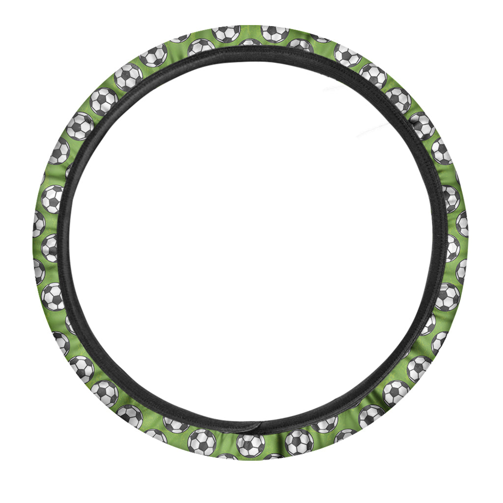 Green Soccer Ball Pattern Print Car Steering Wheel Cover