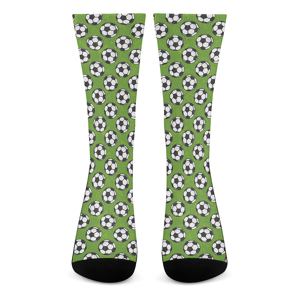 Green Soccer Ball Pattern Print Crew Socks