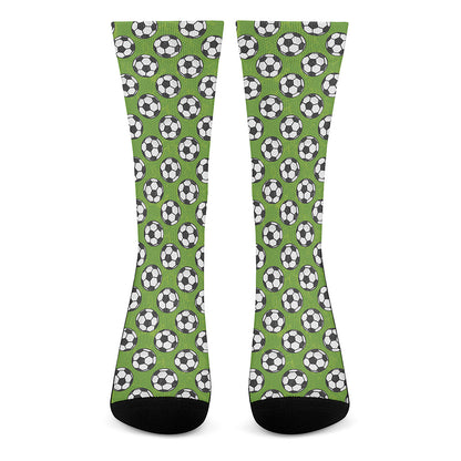 Green Soccer Ball Pattern Print Crew Socks