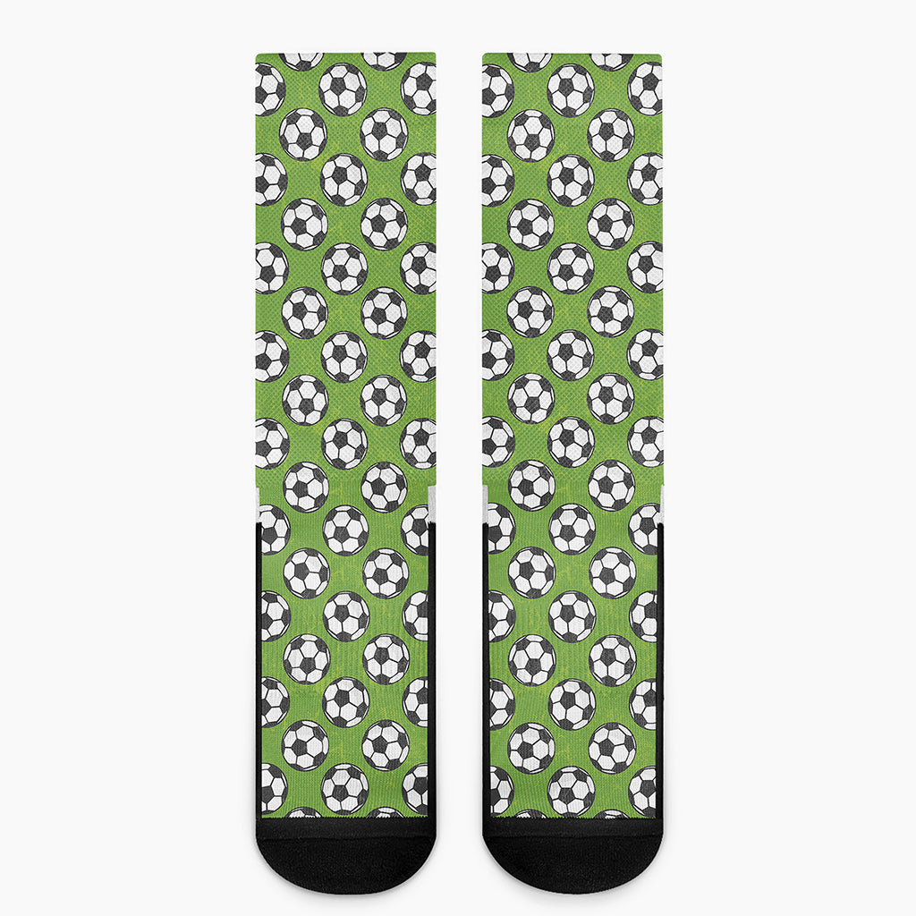 Green Soccer Ball Pattern Print Crew Socks