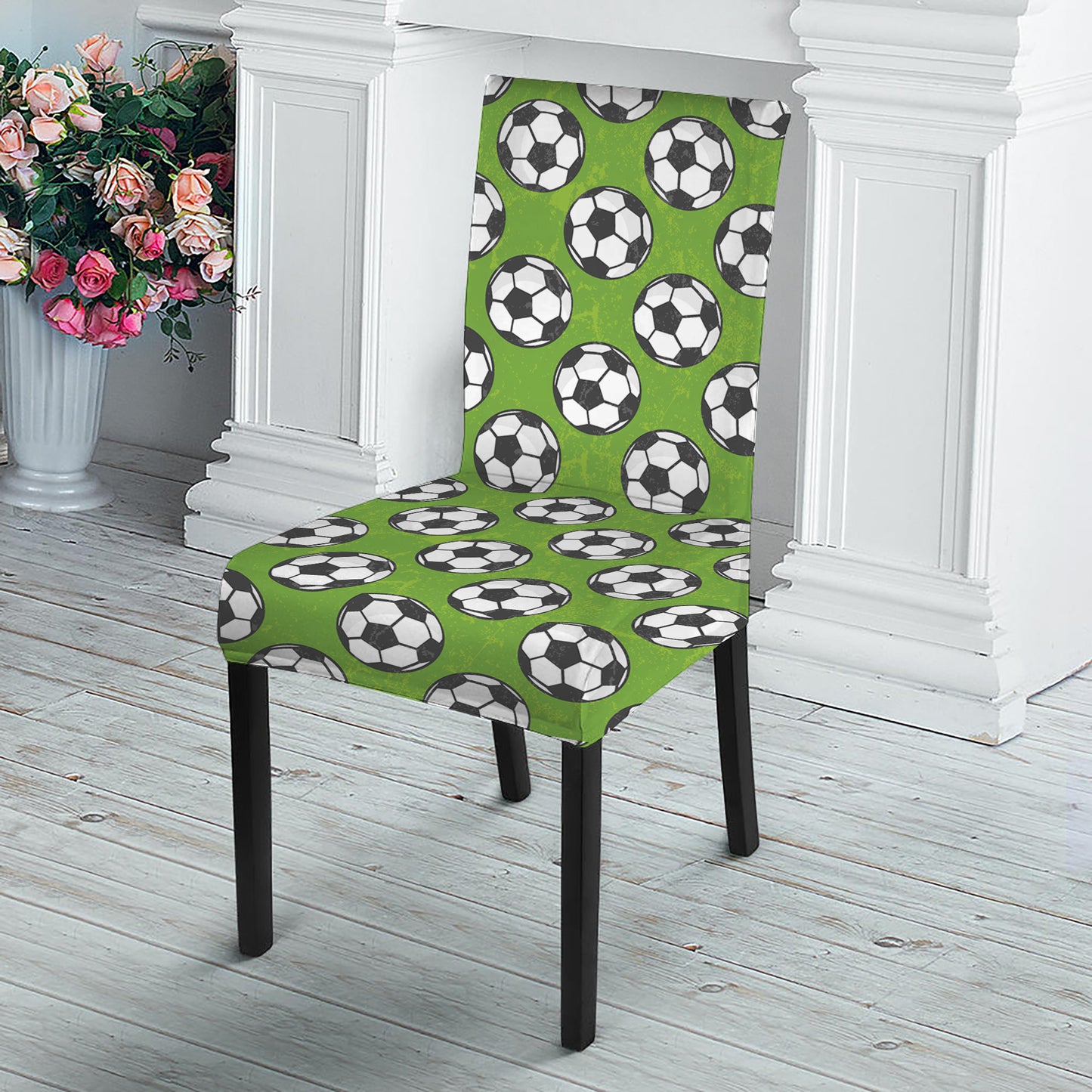 Green Soccer Ball Pattern Print Dining Chair Slipcover