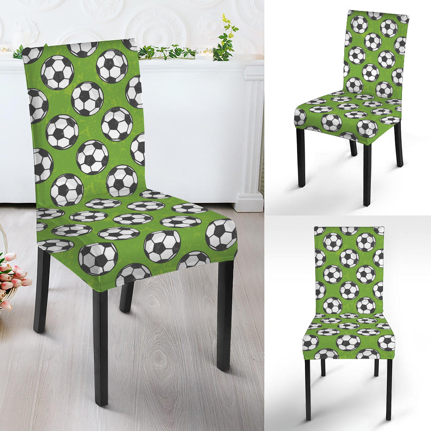 Green Soccer Ball Pattern Print Dining Chair Slipcover