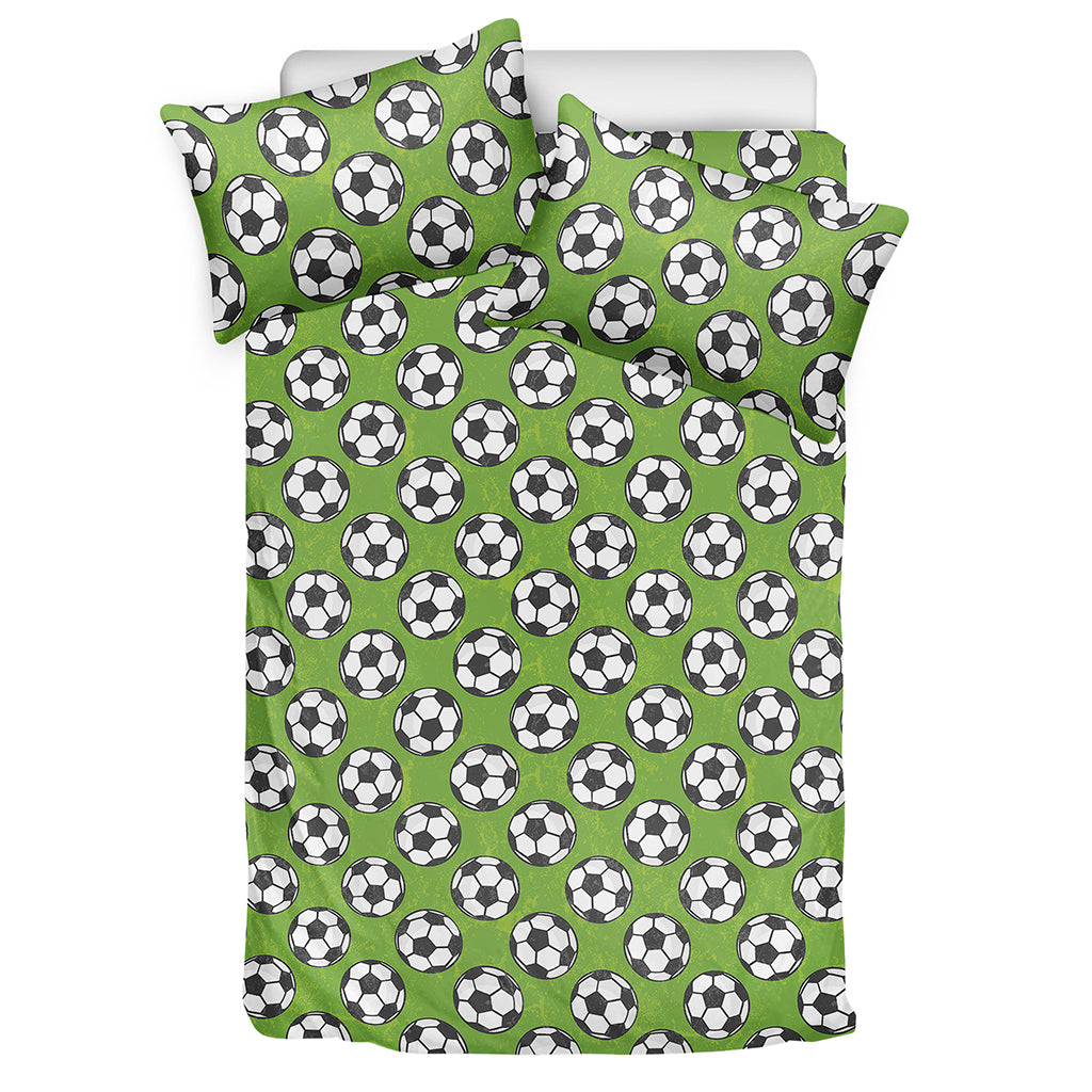 Green Soccer Ball Pattern Print Duvet Cover Bedding Set