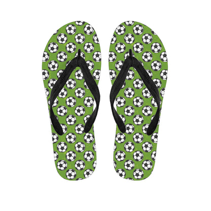 Green Soccer Ball Pattern Print Flip Flops