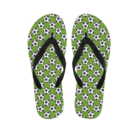 Green Soccer Ball Pattern Print Flip Flops