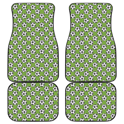 Green Soccer Ball Pattern Print Front and Back Car Floor Mats