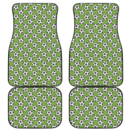 Green Soccer Ball Pattern Print Front and Back Car Floor Mats