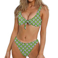 Green Soccer Ball Pattern Print Front Bow Tie Bikini