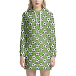 Green Soccer Ball Pattern Print Hoodie Dress