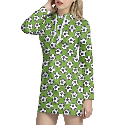 Green Soccer Ball Pattern Print Hoodie Dress