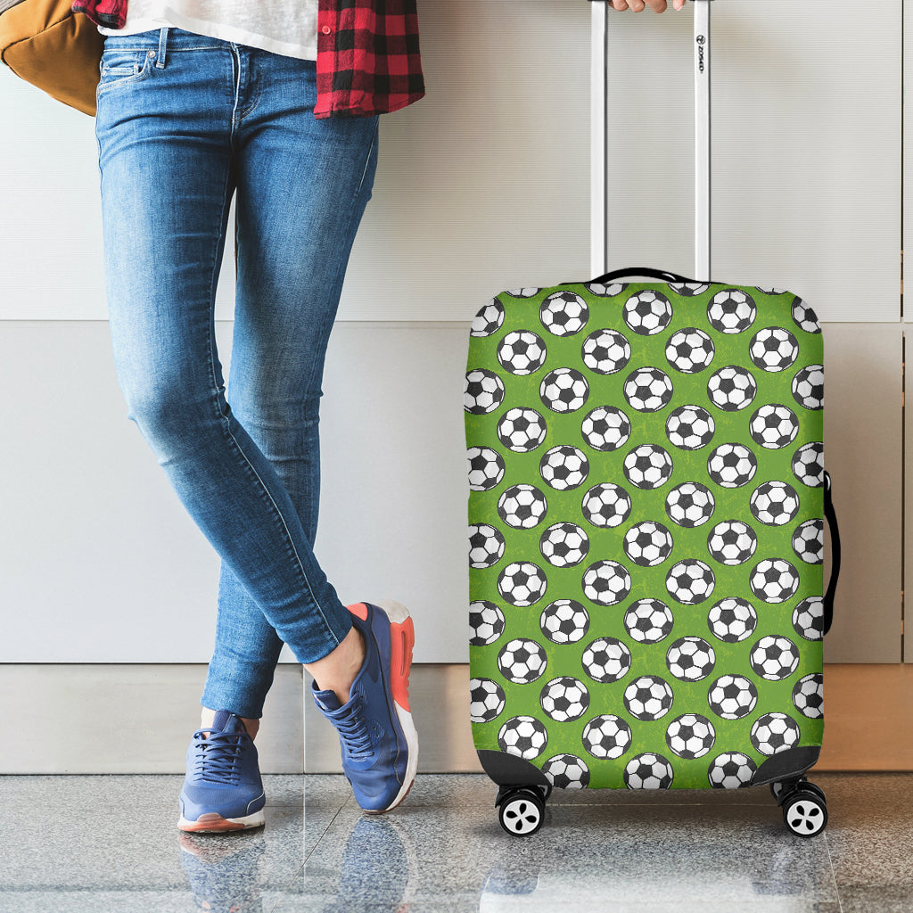 Green Soccer Ball Pattern Print Luggage Cover