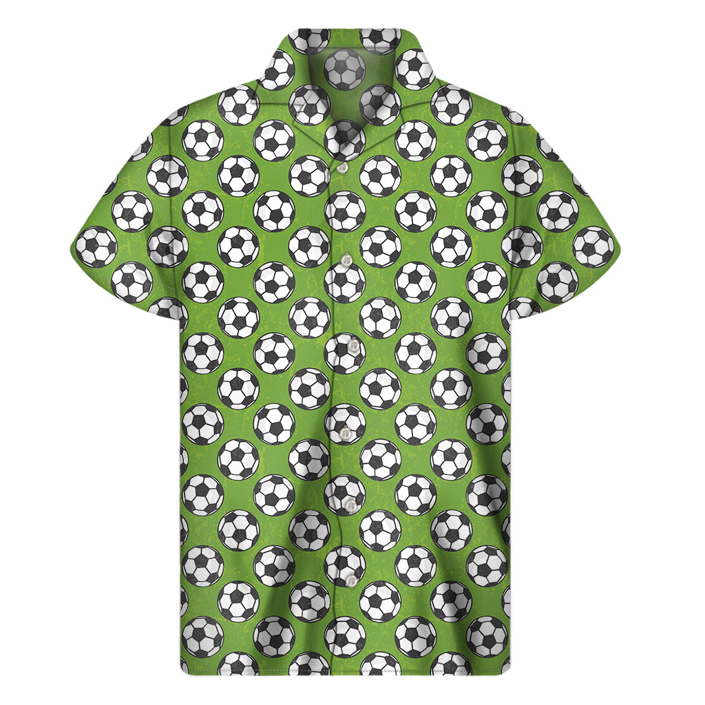 Green Soccer Ball Pattern Print Men's Short Sleeve Shirt