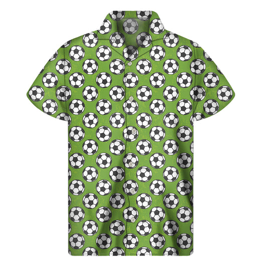 Green Soccer Ball Pattern Print Men's Short Sleeve Shirt