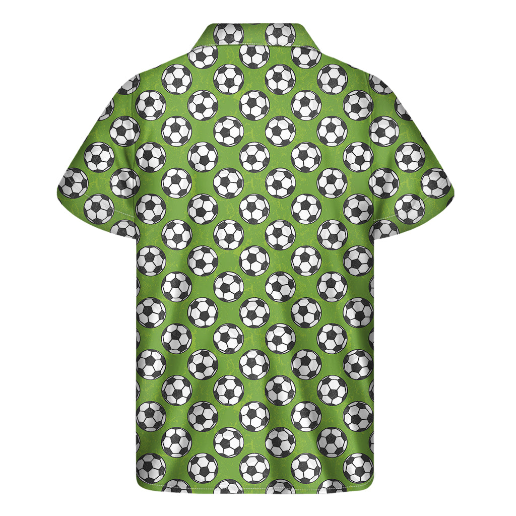 Green Soccer Ball Pattern Print Men's Short Sleeve Shirt