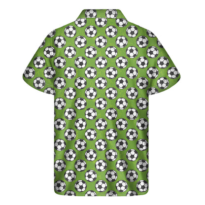 Green Soccer Ball Pattern Print Men's Short Sleeve Shirt