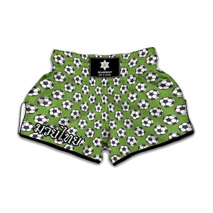 Green Soccer Ball Pattern Print Muay Thai Boxing Shorts