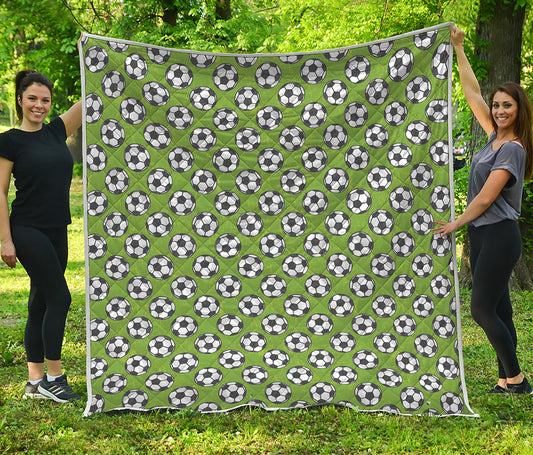 Green Soccer Ball Pattern Print Quilt