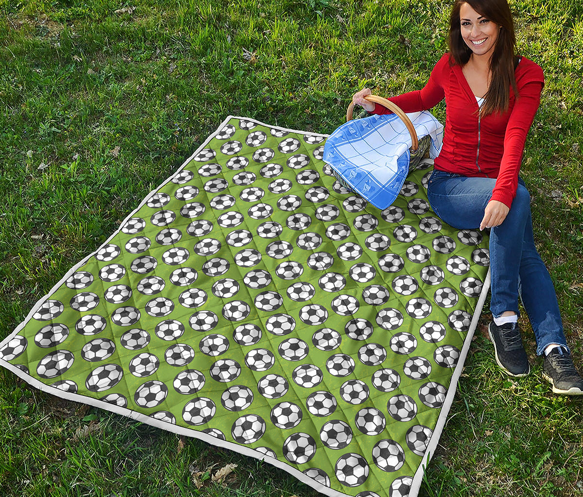 Green Soccer Ball Pattern Print Quilt
