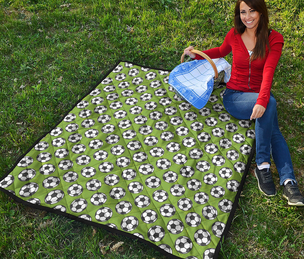 Green Soccer Ball Pattern Print Quilt