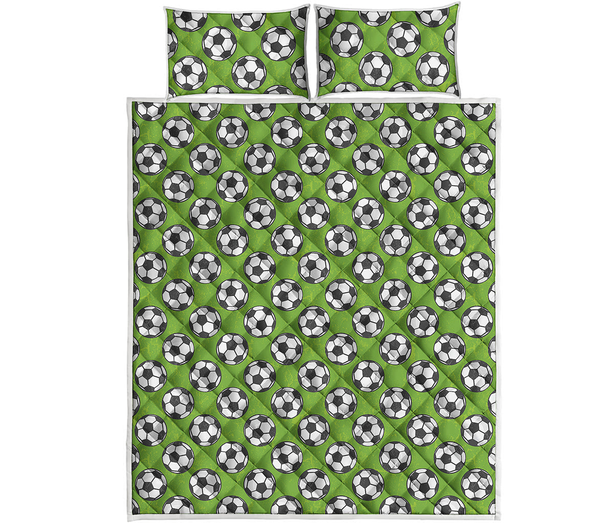 Green Soccer Ball Pattern Print Quilt Bed Set