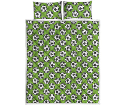 Green Soccer Ball Pattern Print Quilt Bed Set