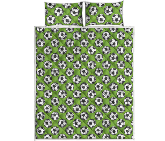 Green Soccer Ball Pattern Print Quilt Bed Set