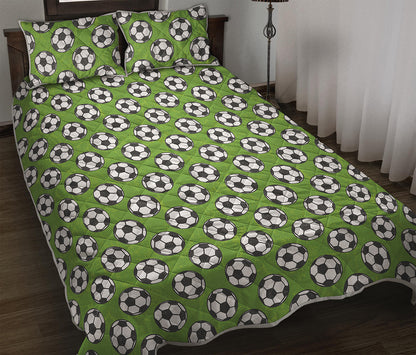 Green Soccer Ball Pattern Print Quilt Bed Set