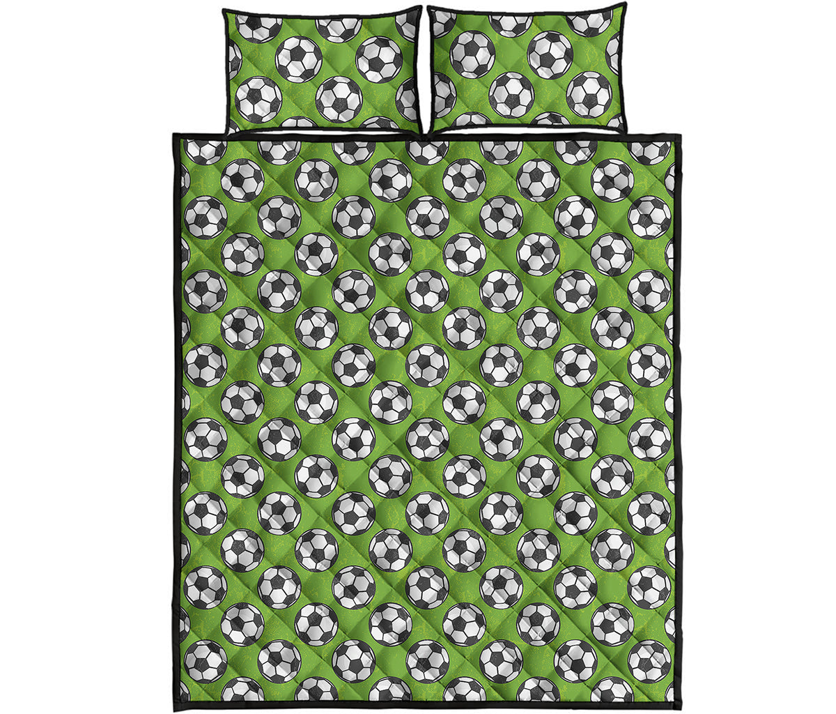 Green Soccer Ball Pattern Print Quilt Bed Set