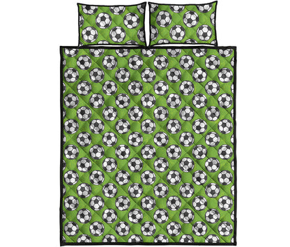 Green Soccer Ball Pattern Print Quilt Bed Set
