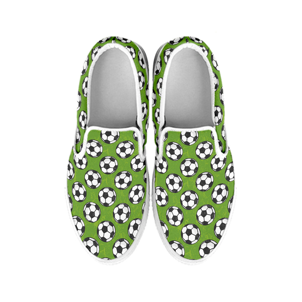 Green Soccer Ball Pattern Print White Slip On Shoes