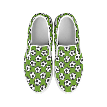 Green Soccer Ball Pattern Print White Slip On Shoes
