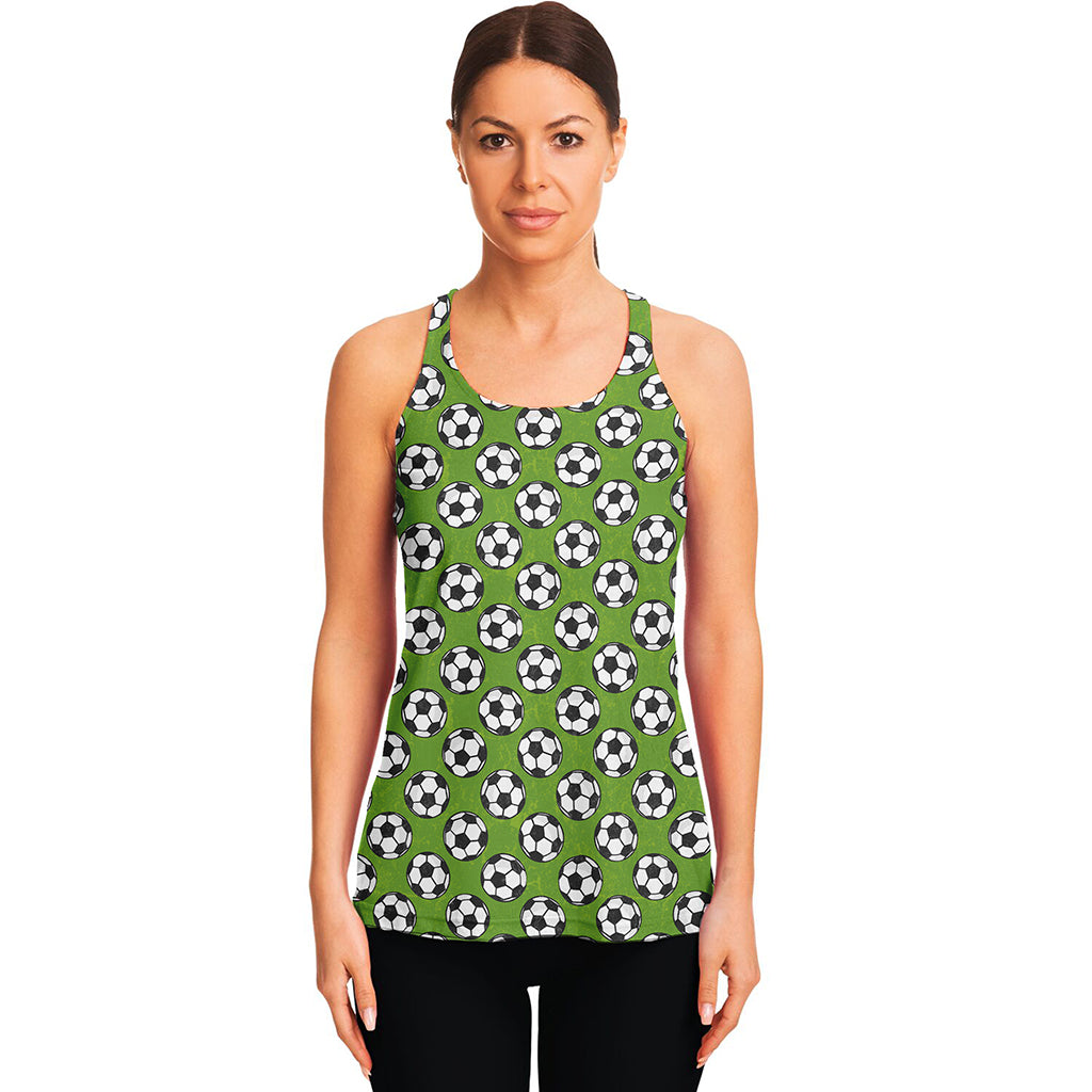 Green Soccer Ball Pattern Print Women's Racerback Tank Top