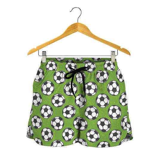 Green Soccer Ball Pattern Print Women's Shorts