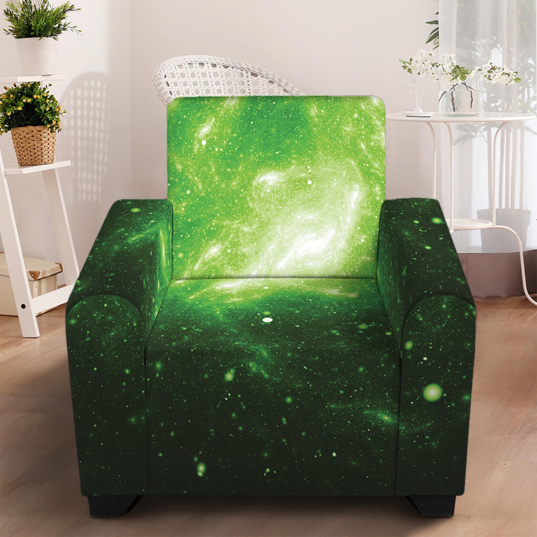 Green Sparkle Galaxy Print Armchair Slipcover