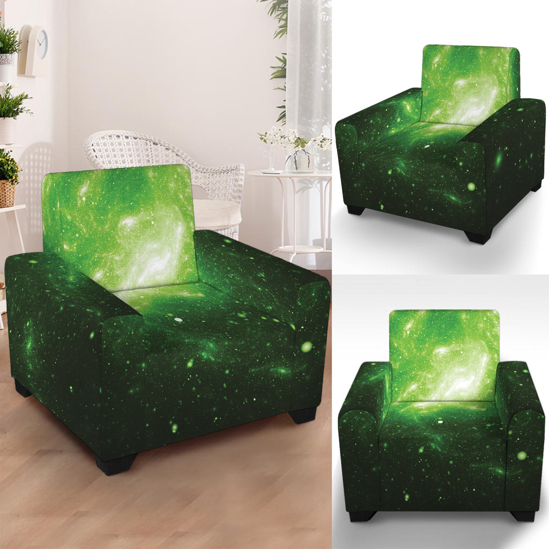 Green Sparkle Galaxy Print Armchair Slipcover