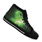 Green Sparkle Galaxy Print Black High Top Shoes