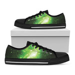 Green Sparkle Galaxy Print Black Low Top Shoes
