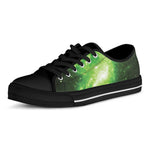 Green Sparkle Galaxy Print Black Low Top Shoes